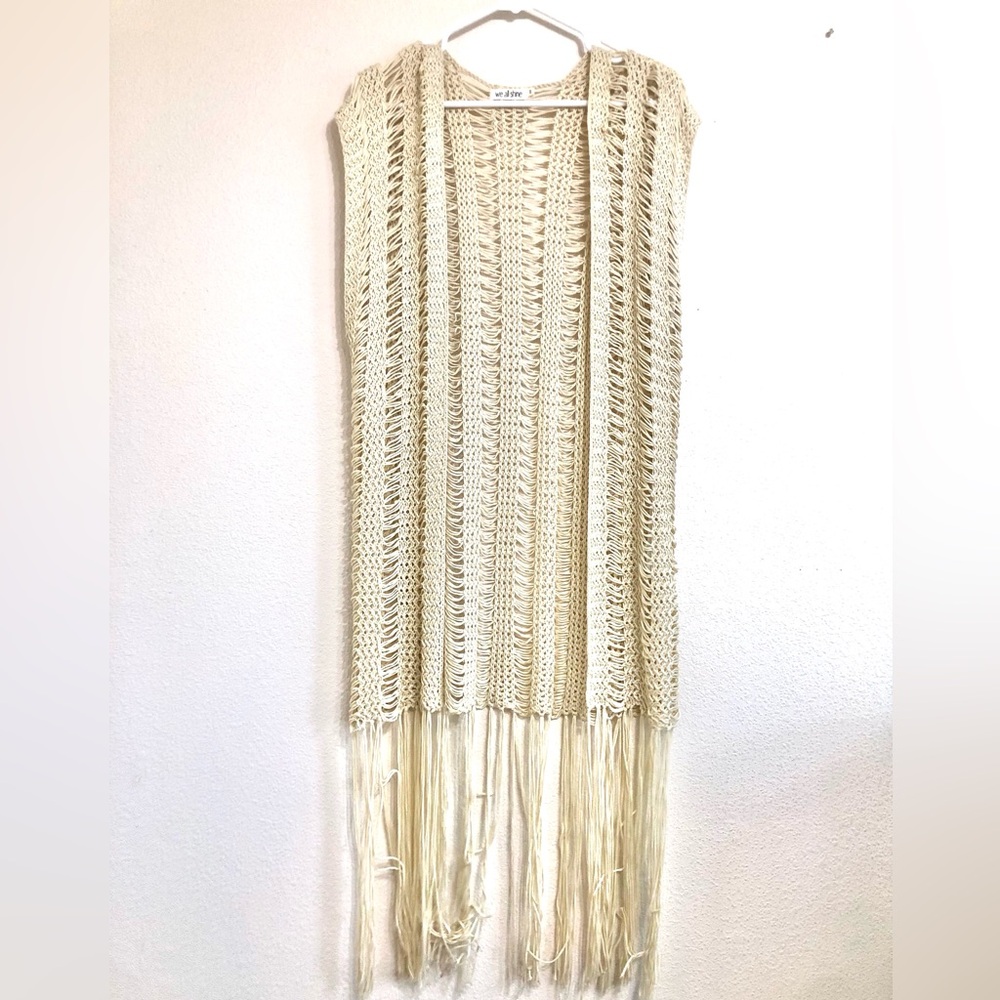 Urban Outfitters We All Shine Cream Knit Fringe Vest